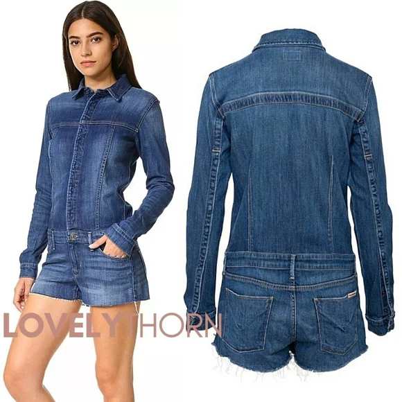 HUDSON // ltd ed ultra-flattering fit long sleeved raw hem stretch denim romper - Picture 12 of 16